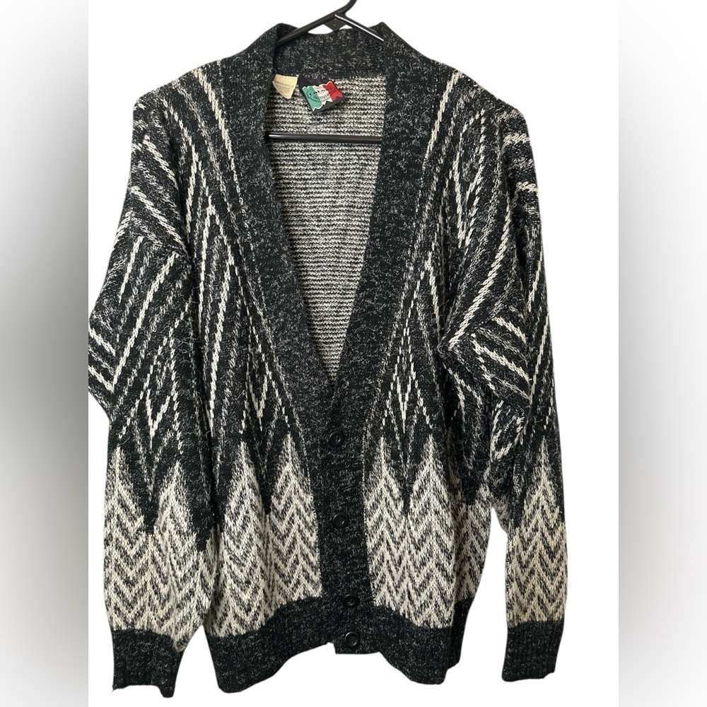 Vintage Cardigan Sweater Oversized Button Up Italian Wool Knit V Neck 90s M